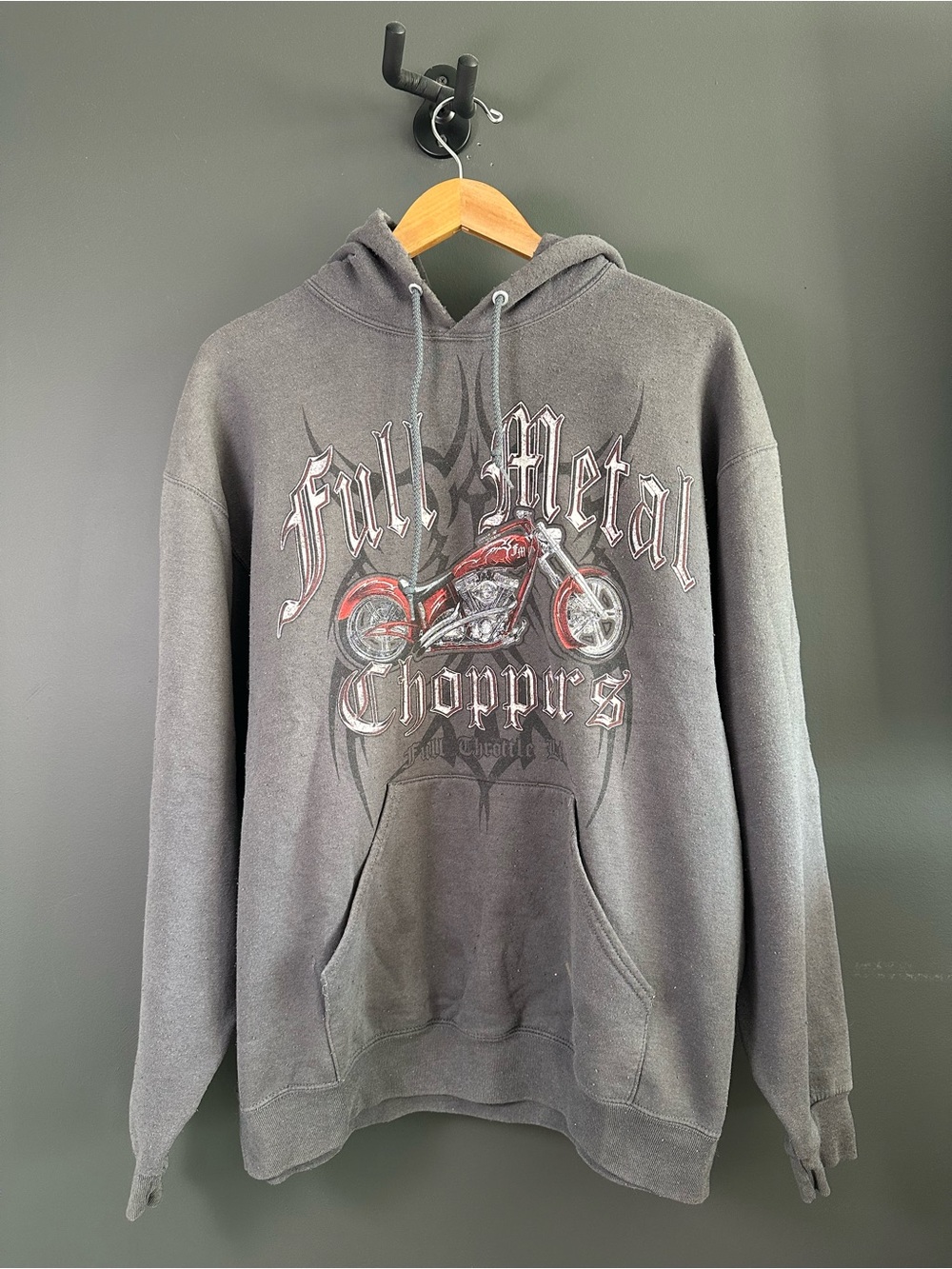 Jerzees Charcoal Full Metal Chopper's Hoodie with Red Accent